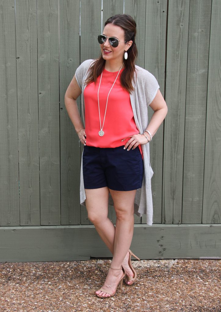 Summer fashion - navy shorts gray vest