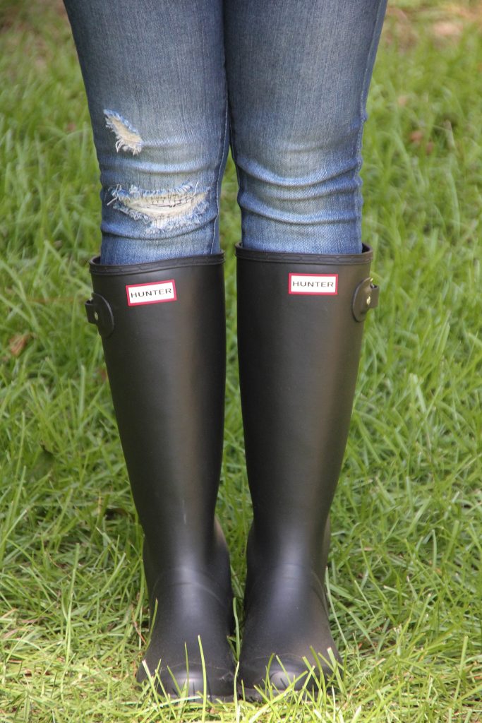Black Hunter Rain Boots with jeans