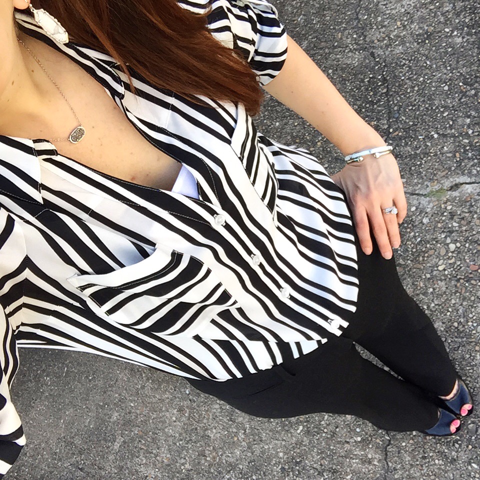 work outfit - striped blouse black pants
