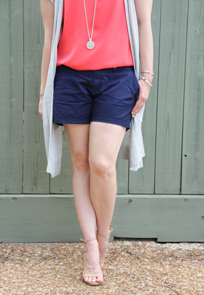 navy shorts with nude heel sandals - cute!