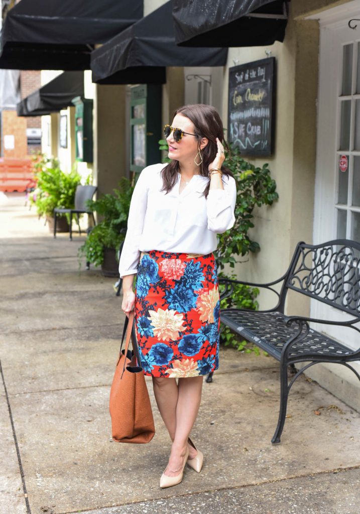 Tan floral outlet pencil skirt