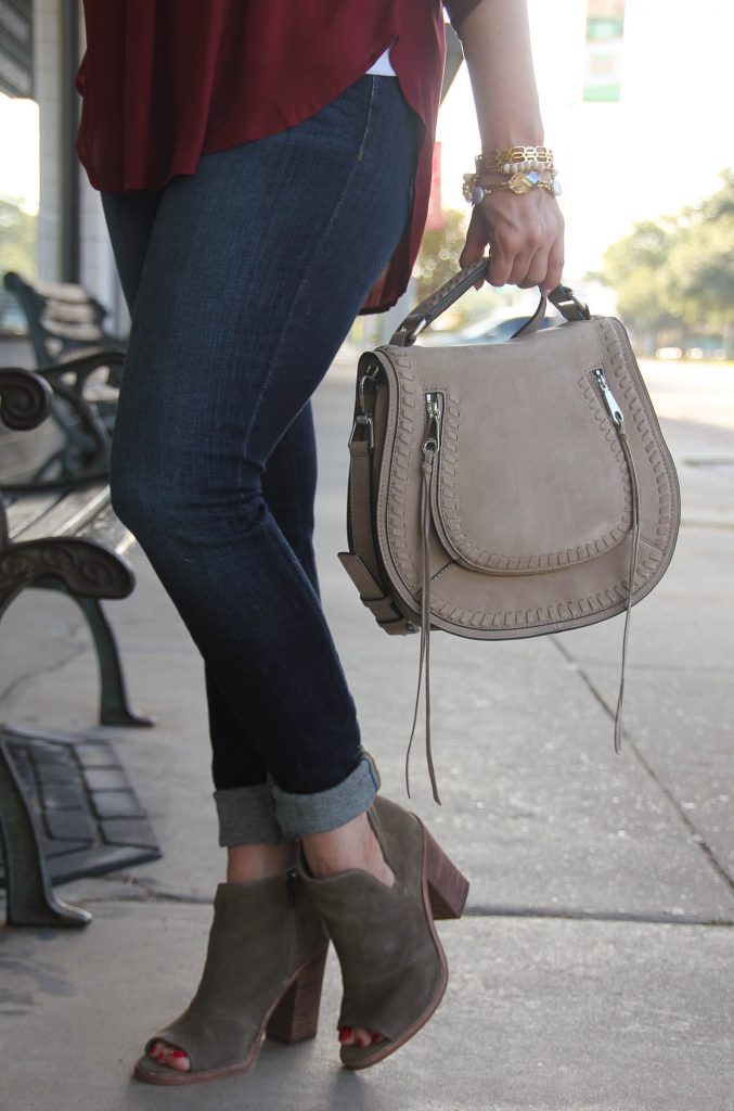 cuffed skinny jeans and peep toe booties fall shoes