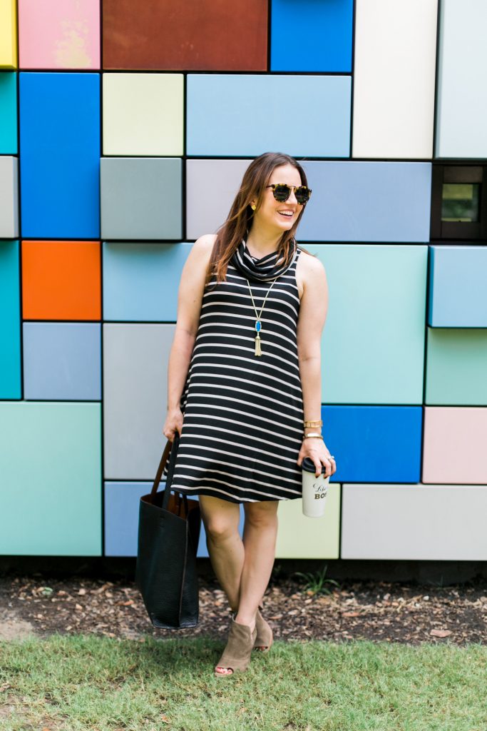 Cute fall outfit - dress and peep toe booties