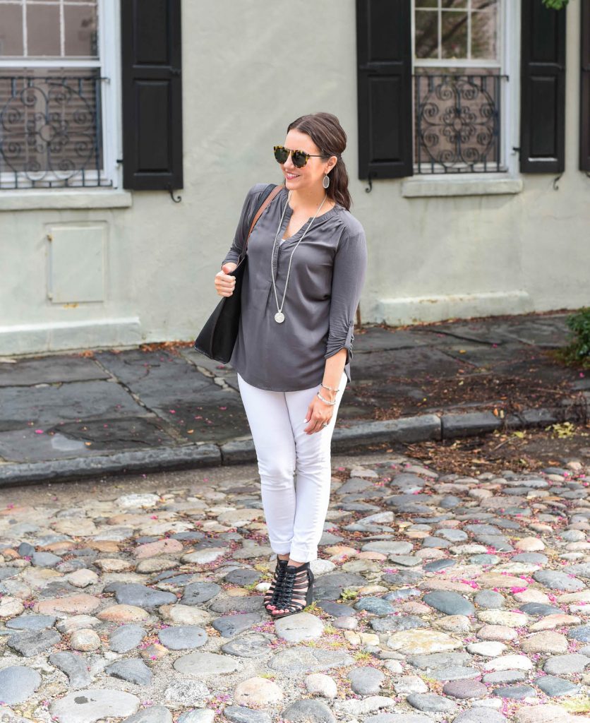 charleston street style white jeans and wedge sandals