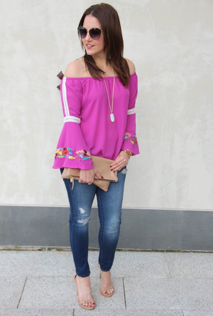 Houston Fashion Blogger LadyinViolet shares a summer casual outfit idea feautring an off the shoulder top.