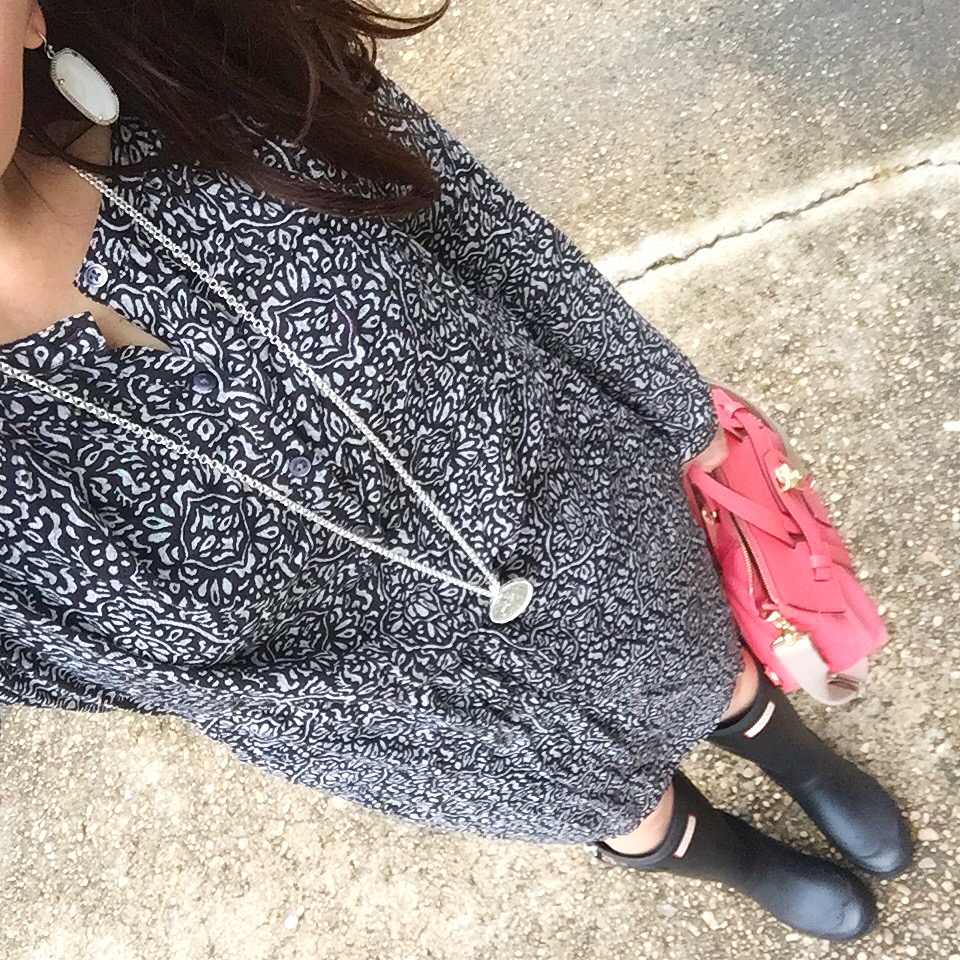 work outfit - dress and rain boots