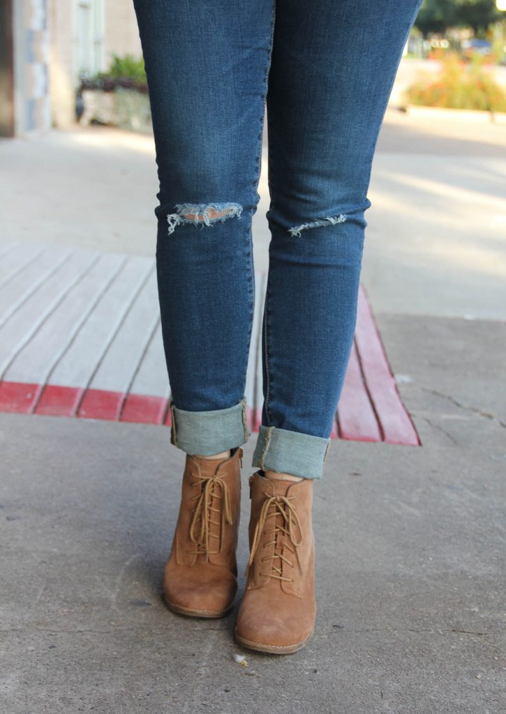 Cute tan booties for fall with laces.