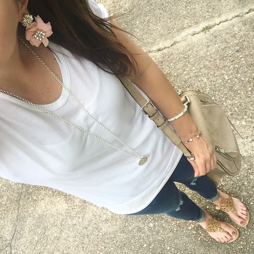 outfit with white shirt and distressed jeans