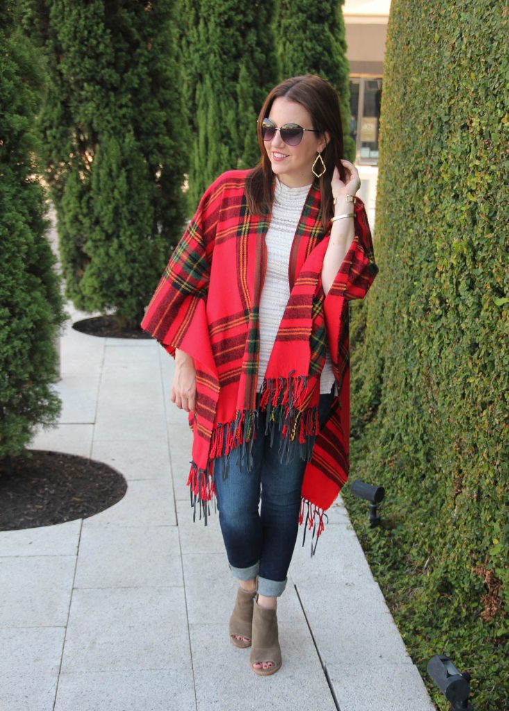LadyinViolet shares fall outfit ideas with a blanket poncho.