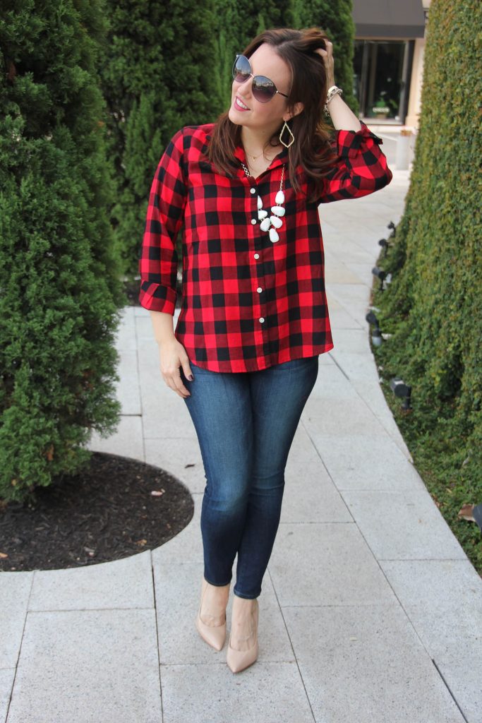 red plaid shirt black jeans