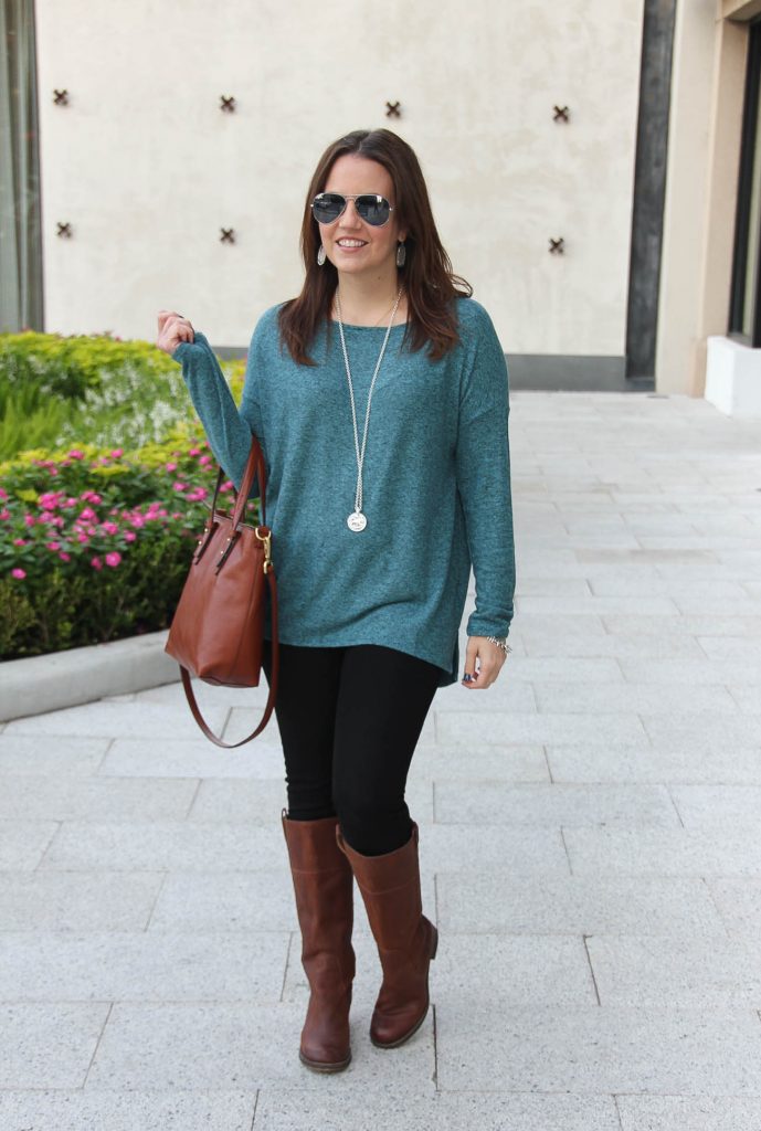 Teal Sweater + Brown Riding Boots 