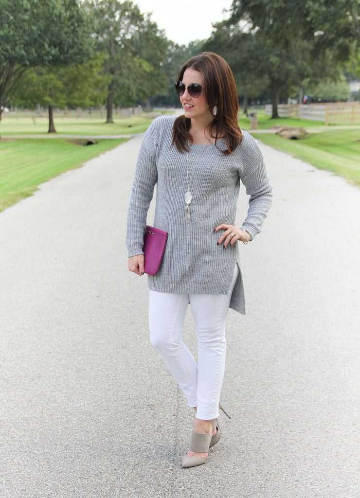 Grey and white sweater hot sale outfit