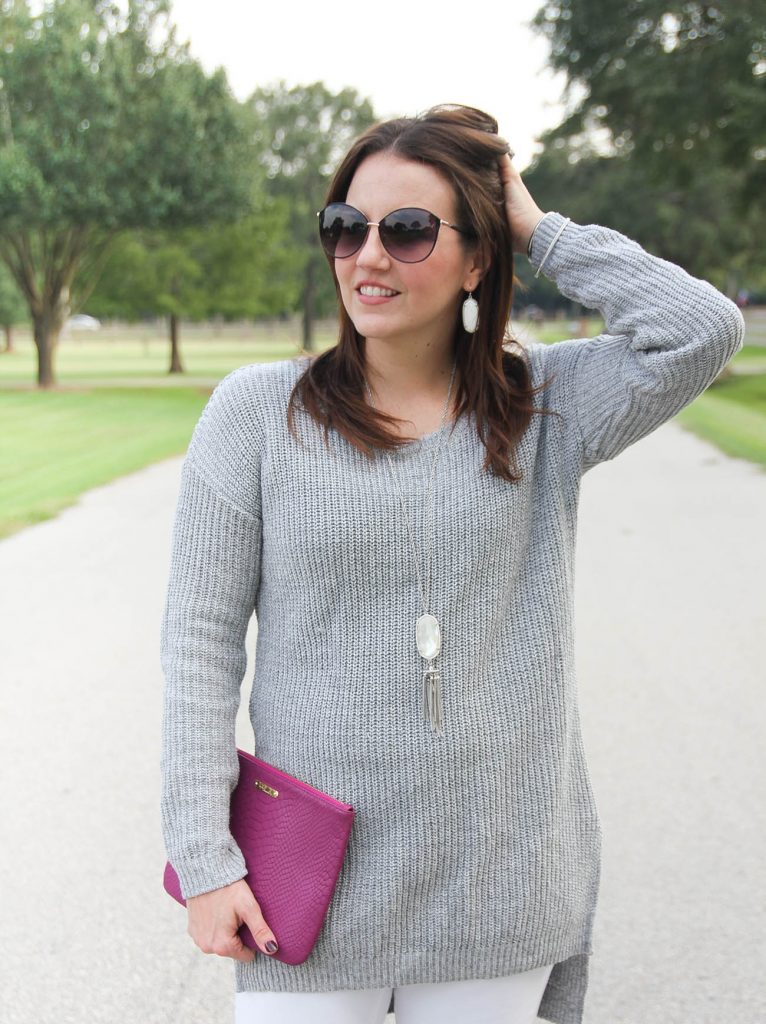 Oversized Gray Sweater for a Holiday Outfit Lady in VioletLady