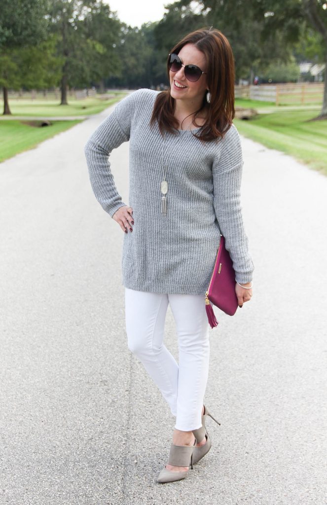 How to Style a Grey Sweater with White Jeans Outfit for Winter