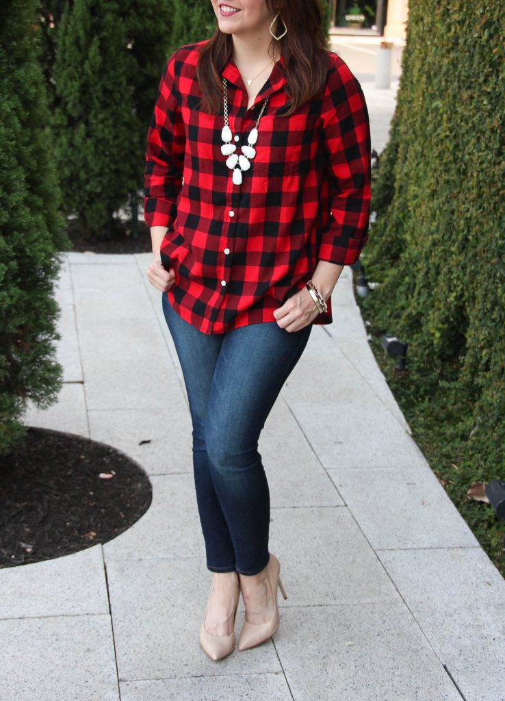 red and black checkered shirt outfit