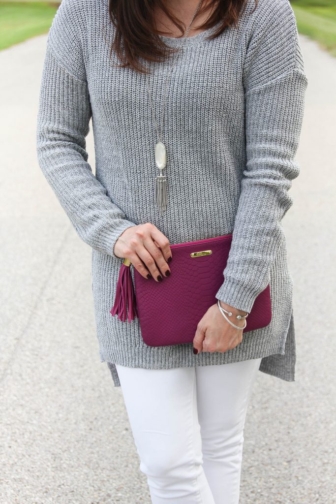 Houston Style Bloggers wear the kendra scott rayne necklace and gigi new york all in one bag in magenta.