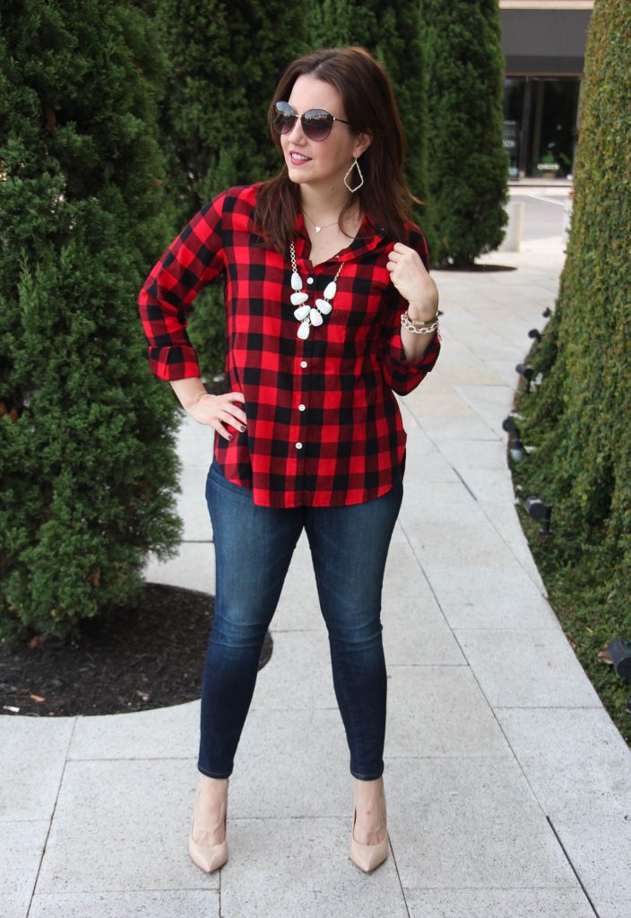 Red and store black flannel outfit