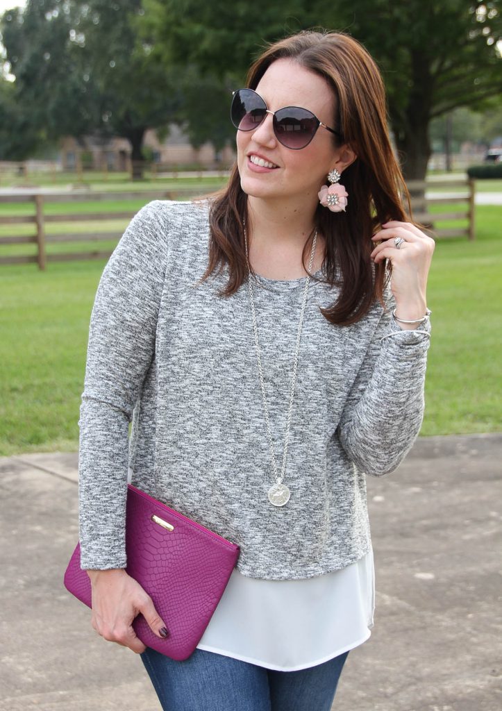 A Nordstrom faux layered sweater for a warm winter outfit idea.