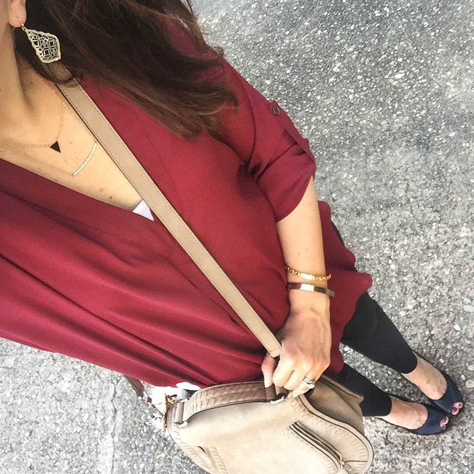 burgundy blouse work outfit