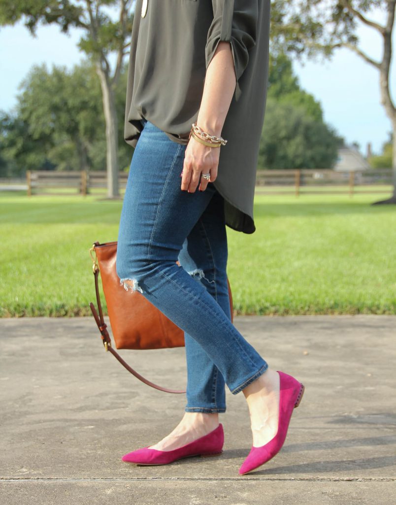 Cute pink suede flats for fall.