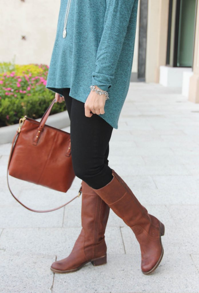 Lady in Violet wears the lucky brand heloisse riding boots.