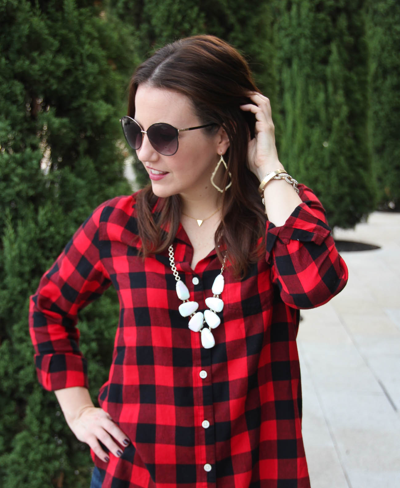 red and black plaid shirt for women