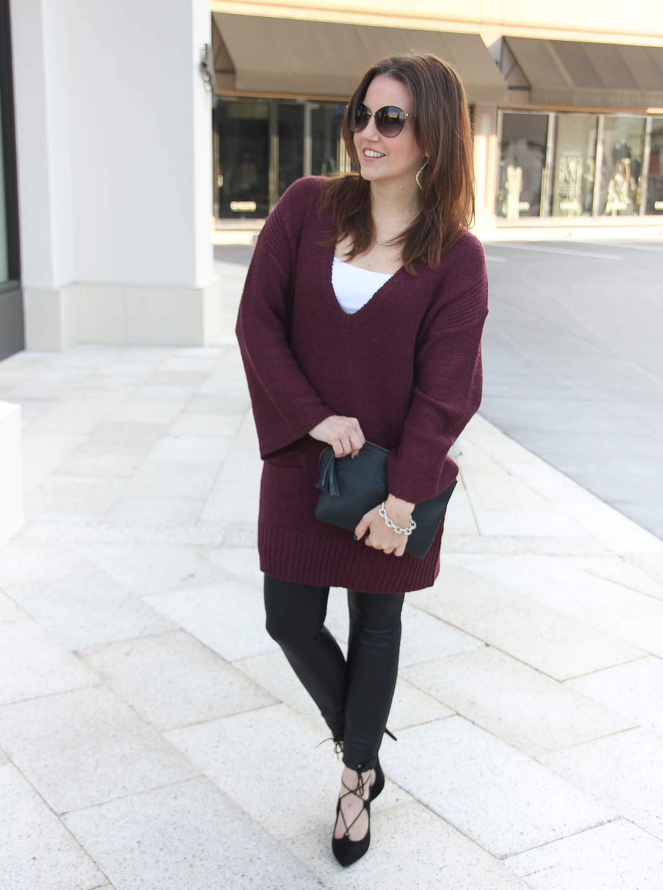 Cozy Winter Sweater :: Maroon Fireside Sweater & Leather Leggings