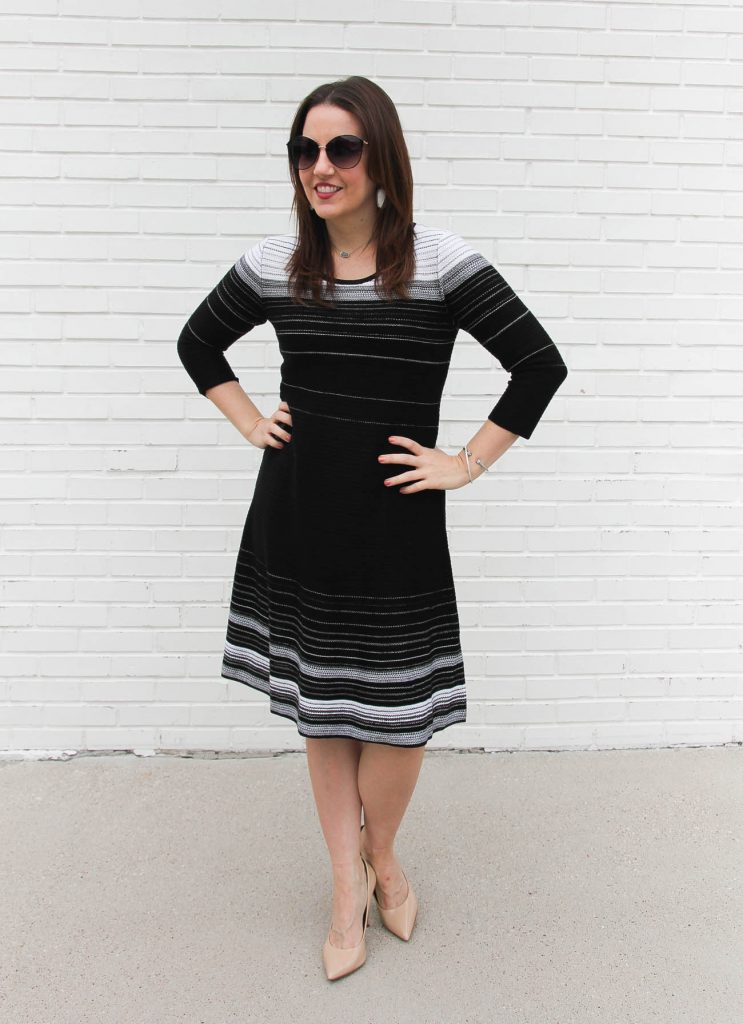 Houston Fashion Blogger wears a fit and flare dress for a Christmas party.