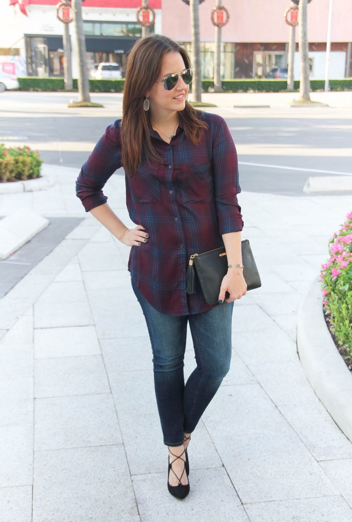 Houston Fashion Blogger shares fall style inspiration featuring a plaid blouse and jeans.