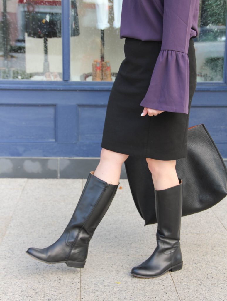 Houston Blogger Lady in Violet wears the Corso Como Black riding boots with a pencil skirt for work.