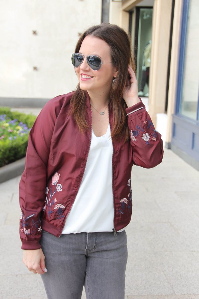 Houston Style Blogger Lady in Violet shares how to wear a bomber jacket for weekend outfit inspiration.