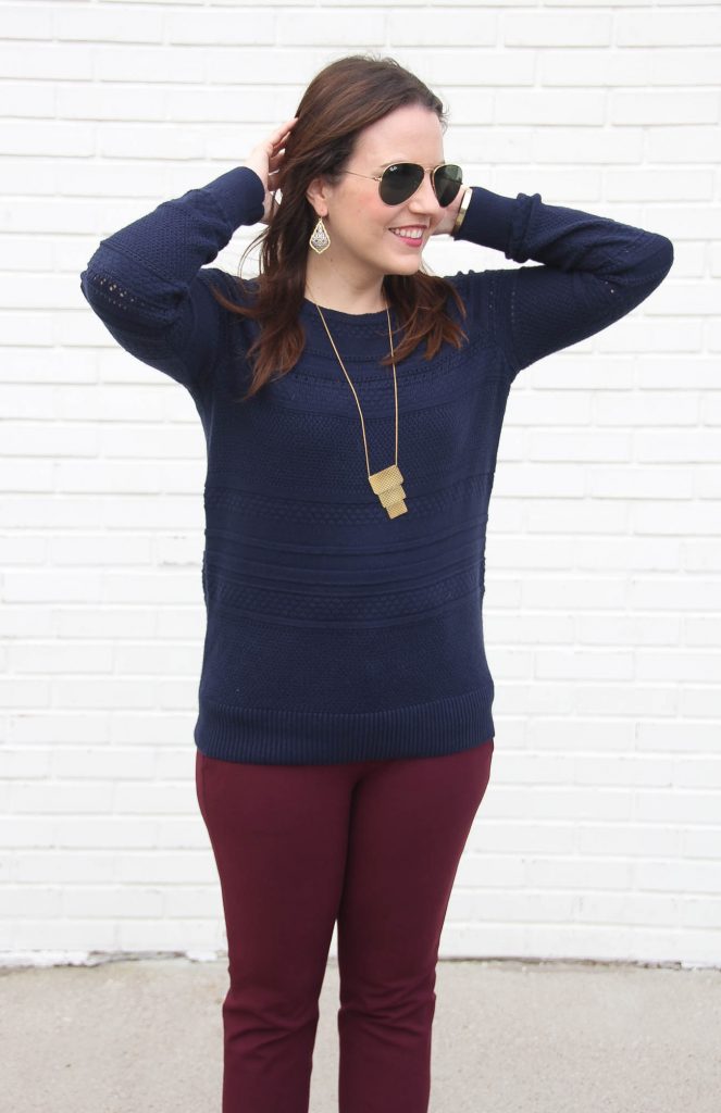 Burgundy and shop blue outfit