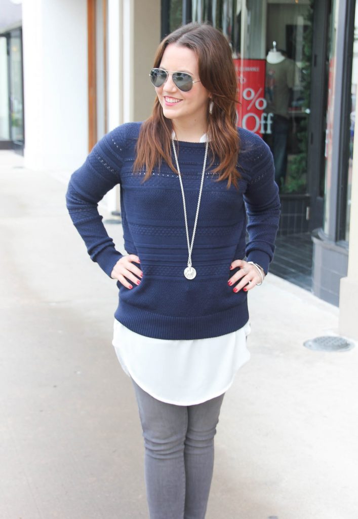 Houston Style Blogger shares a winter outfit idea featuring a layered sweater and white tunic paired with a Julie Vos necklace. Click through for outfit information.