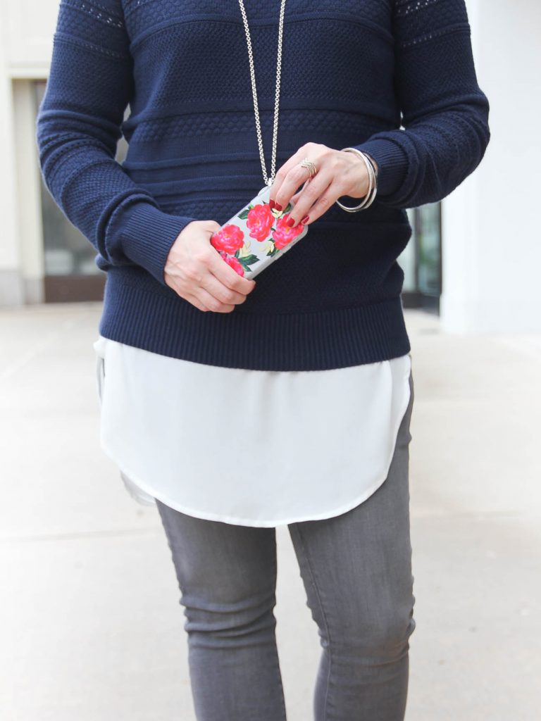 Houston Fashion Blogger Lady in Violet carries a cute floral iphone case while styling a winter outfit idea for weekends. Click through for outfit details.