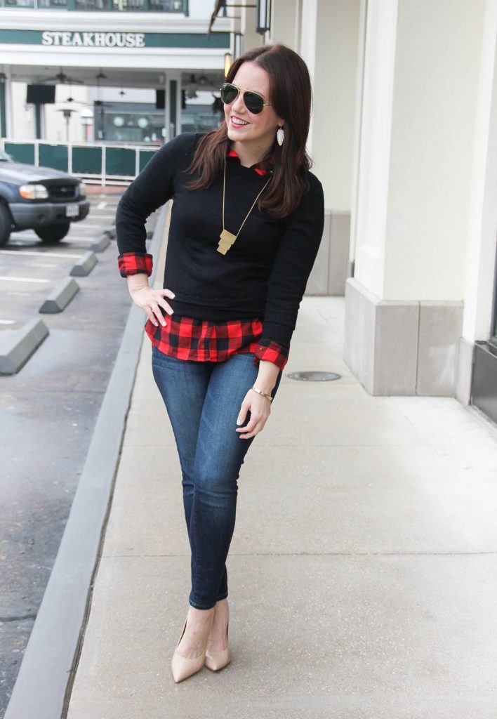 Houston Fashion Blogger wears a weekend casual outfit with jeans, heels, and a sweater. Click through for details.