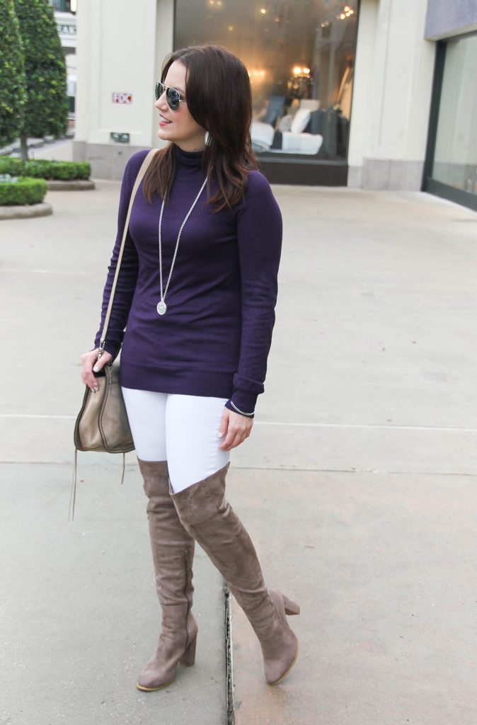 Houston Fashion Blogger styles winter outfits featuring over the knee boots, lightweight sweaters, and skinny jeans. Click through for outfit details.