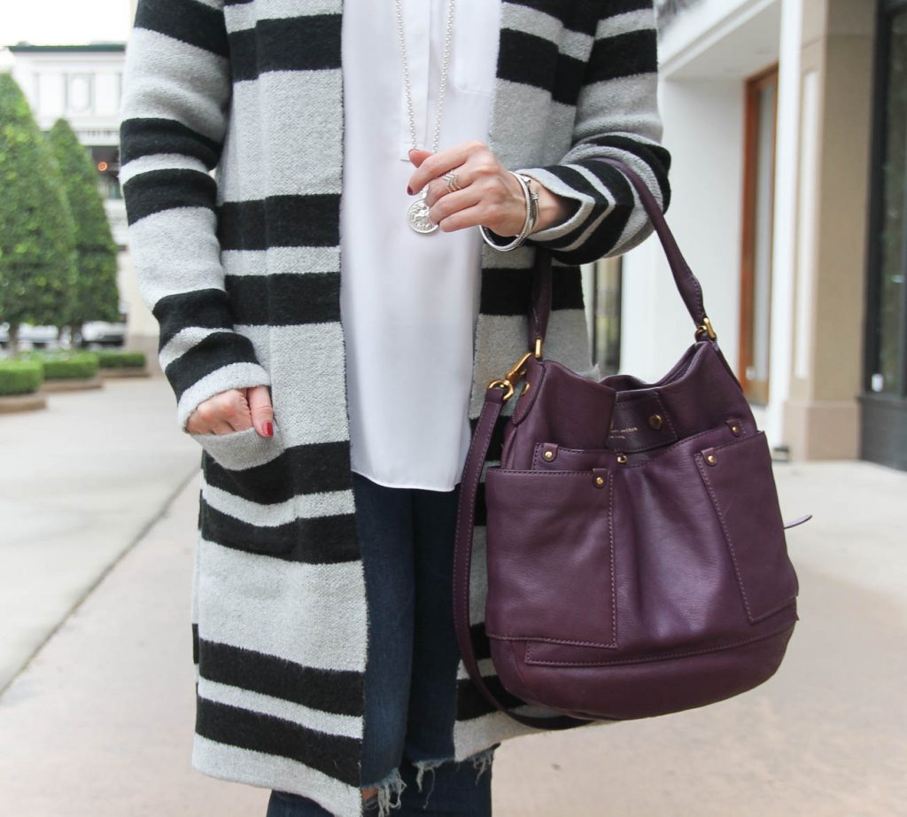 Houston Fashion Blogger Lady in Violet wears silver bracelets and carries the Marc by Marc Jacobs preppy hobo bag in purple. Click through for outfit information.