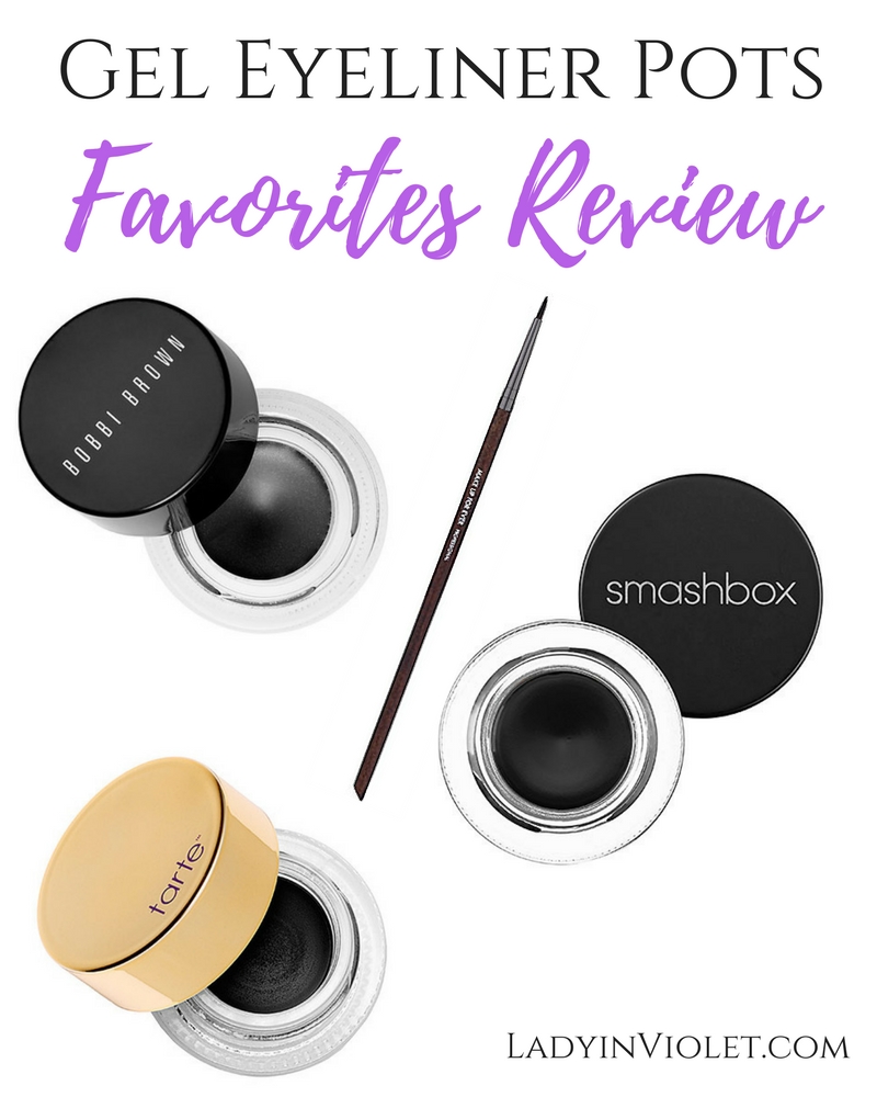 Lady in Violet, a Houston based blogger reviews 3 gel eyeliner pots including Bobbie Brown Long Lasting Liner, Smashbox Jet Set Eyeliner and Tarte Clay Pot eyeliner.