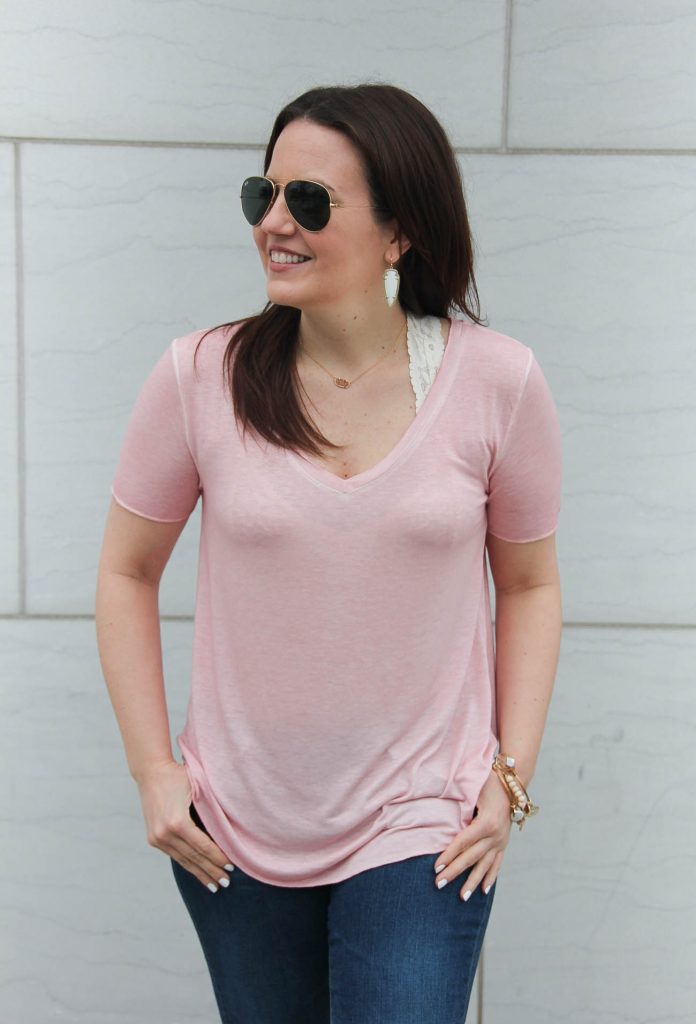 Karen Rock, a Houston based fashion blogger shares how to wear a lace bralette with a tshirt.