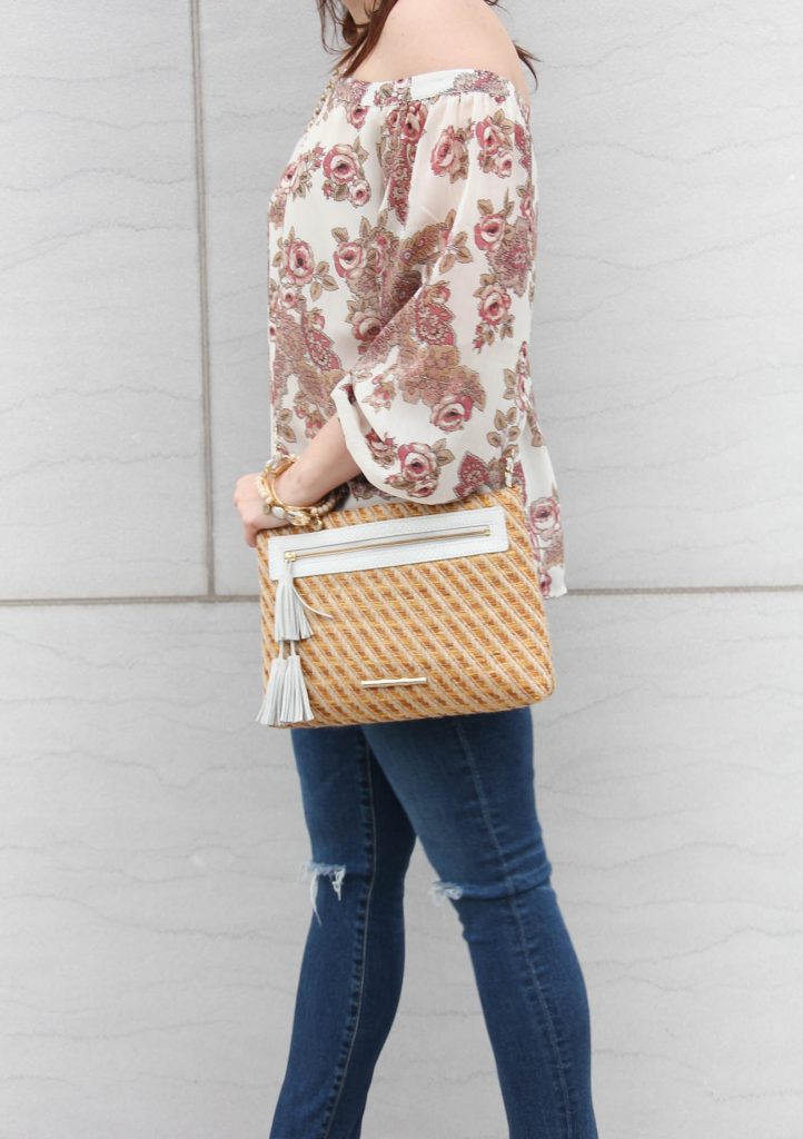 Houston fashion blogger wears a neutral crossbody bag and shares spring trends.