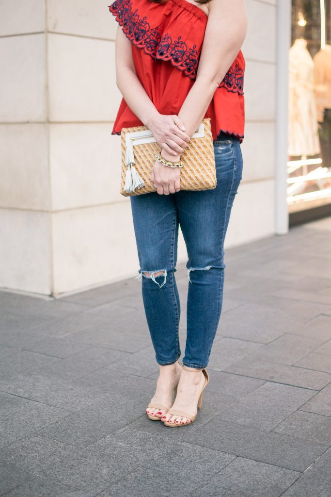 sparkly red one shoulder top