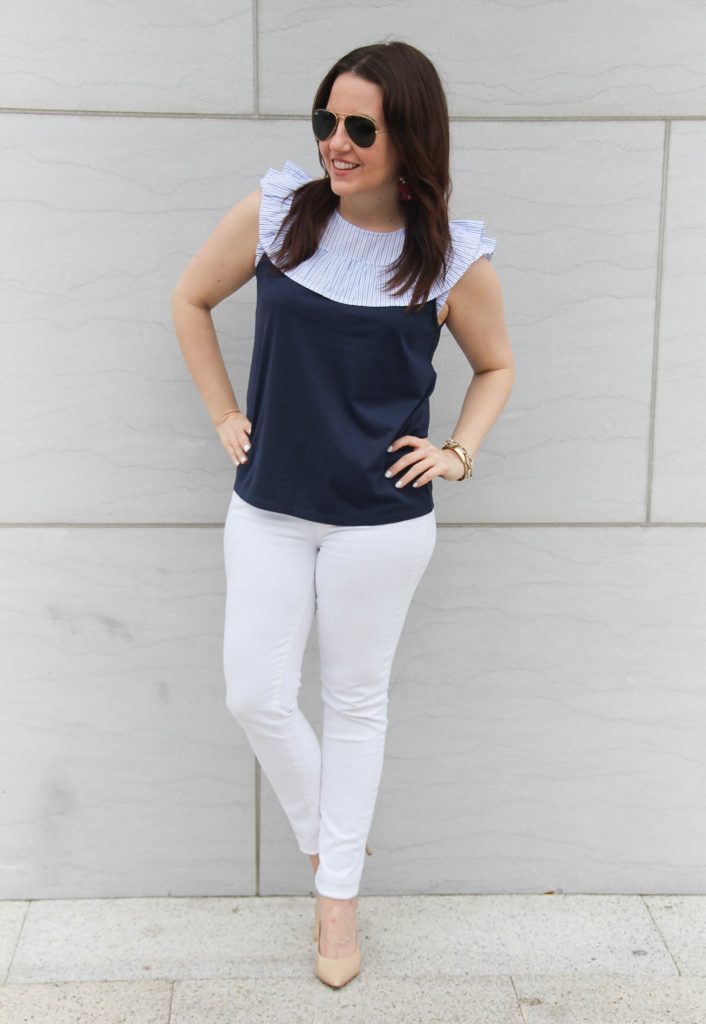 Houston fashion blogger shares weekend outfit ideas for spring including white jeans.