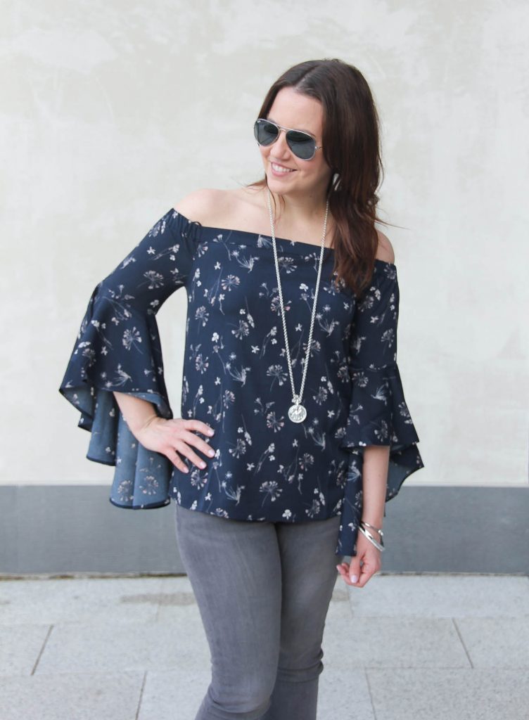 Floral Bell Sleeve Off the Shoulder Top - Lady in VioletLady in Violet