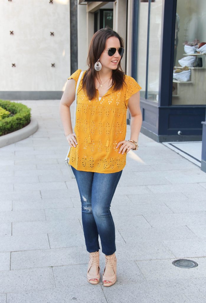 Blue jeans and yellow clearance top