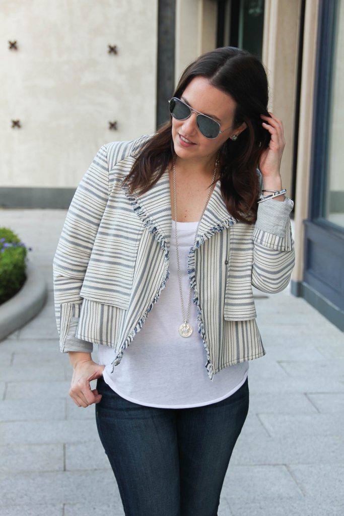 Houston fashion blogger Lady in Violet shares how to wear jackets in spring season.