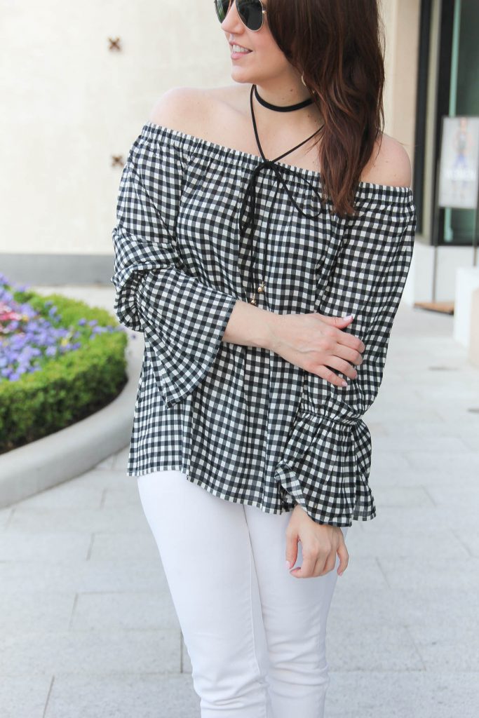 Lady in Violet shows how to wear a long choker necklace for spring.