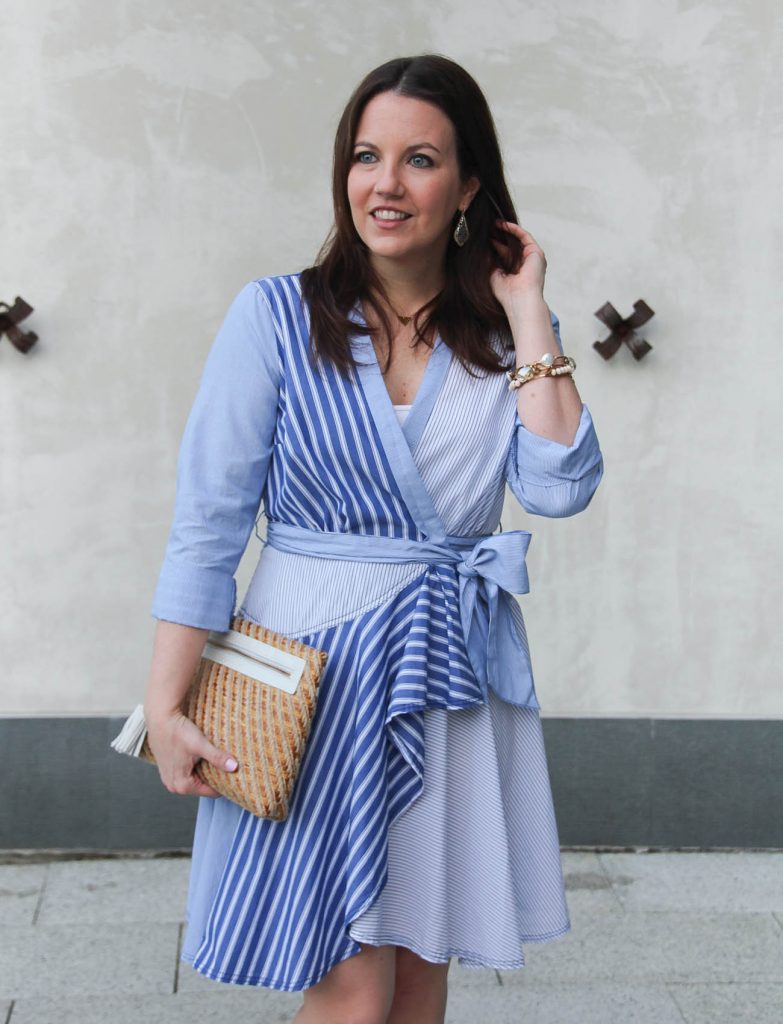 Houston based blogger Lady in Violet wears a blue striped shirt dress for Easter sunday.