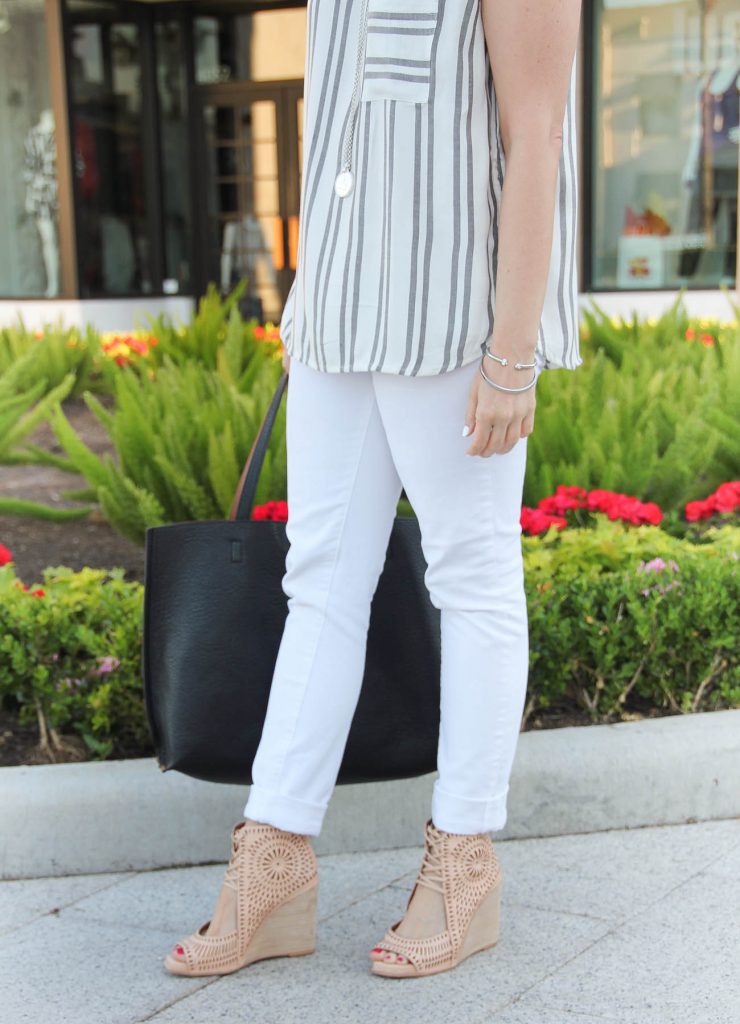 Casual Summer Outfit | White Skinny Jeans | Jeffrey Campbell Wedges | Silver Bangles | Lady in Violet | Houston Style Blogger