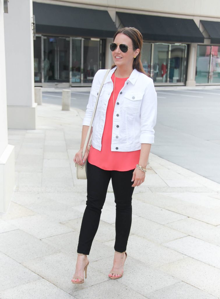 Spring Outfit | White Jacket | Pink Blouse | Black Jeans | Lady in Violet | Houston Style Blogger