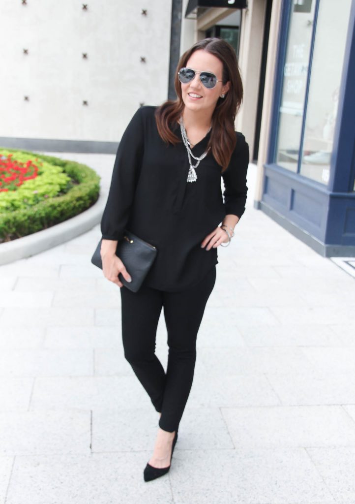 Date Night Outfit | Black Blouse | Black Skinny Jeans | D'Orsay Heels | Silver Chain Statement Necklace | Lady in Violet | Houston Fashion Blogger